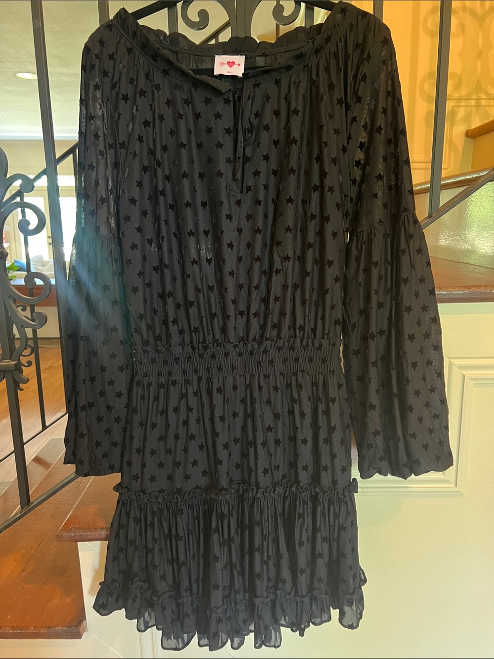 Buddy Love Black Star-Print Tiered Mini Dress
